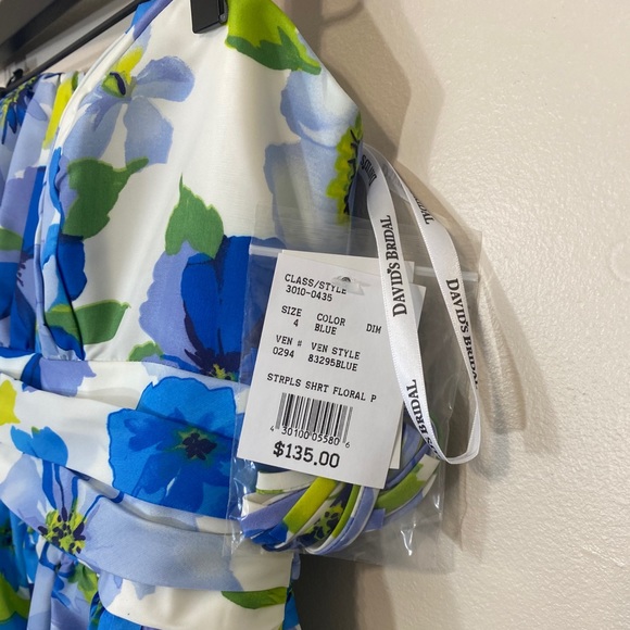 Strapless Blue Floral Dress w/ Pockets NWT - Picture 3 of 4